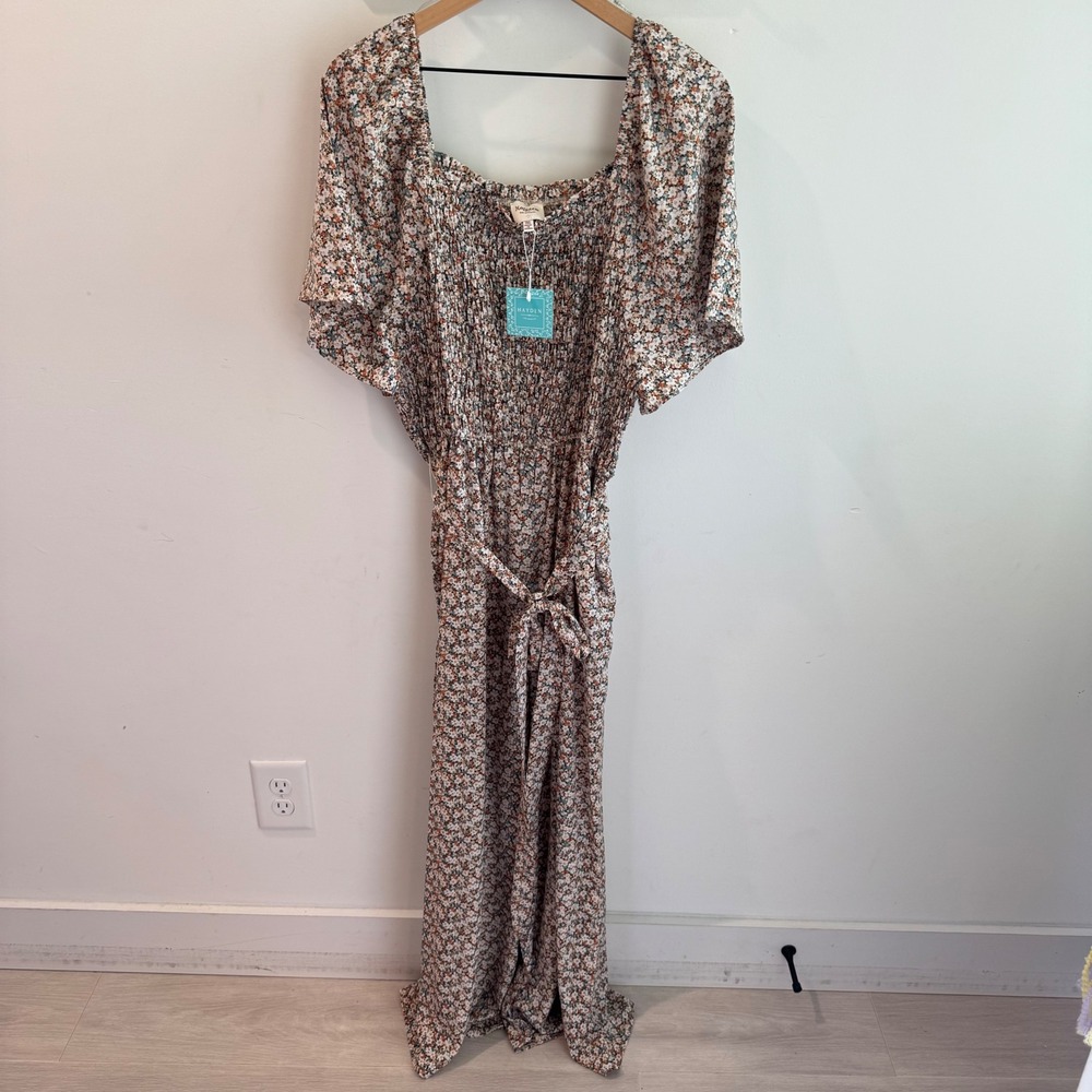 NWT Hayden Los Angeles Madison Floral Smocked Wide Leg Palazzo Jumpsuit 2XL